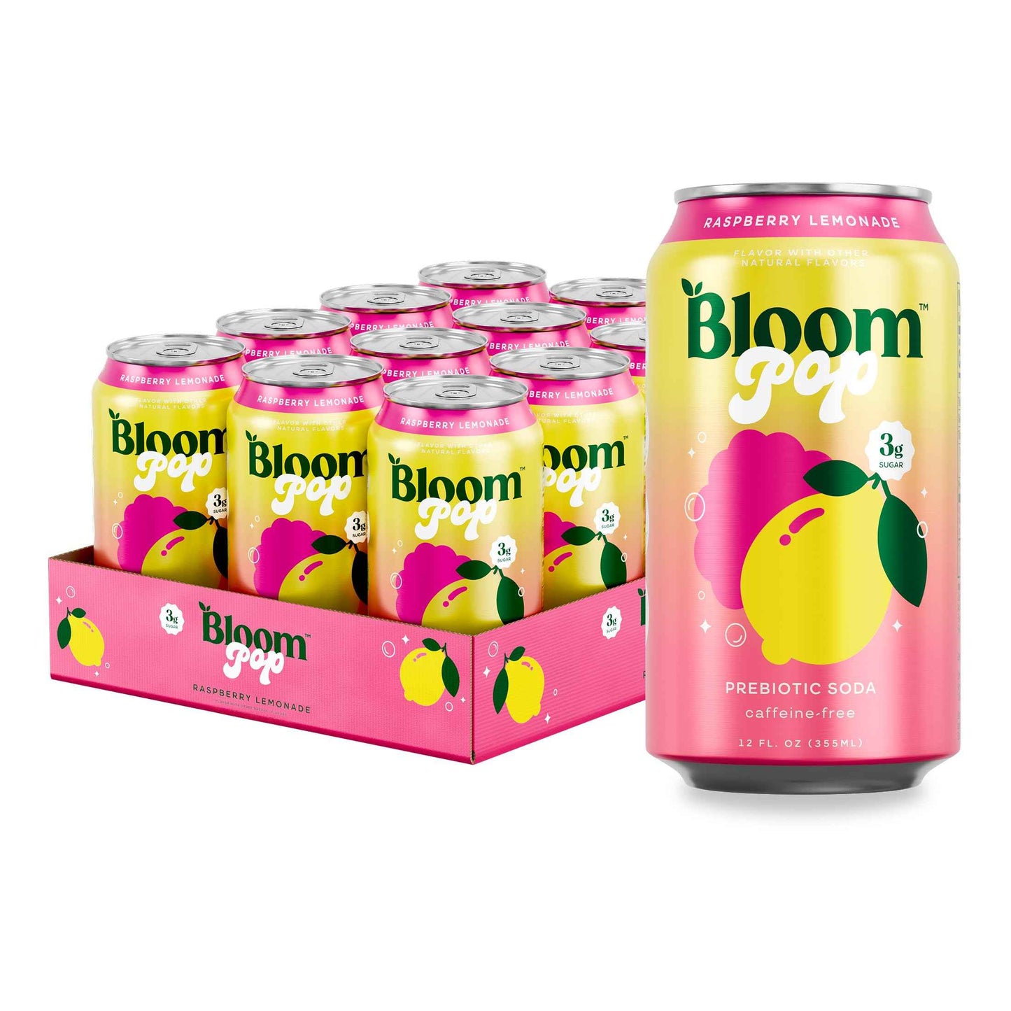 Bloom Pop Prebiotic Soda 12 Pack, 12oz Cans | Soda for Gut Health, Low Calorie, No Caffeine, Healthy Soft Drink Alternative