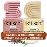 Kitsch Castor Oil Shampoo Bar & Coconut Oil Conditioner Bar – Nourishing Shampoo and Conditioner Set for Dry, Damaged Hair – Strengthening Hair Care, Hydrating & Deep-Moisturizing - 2pc set