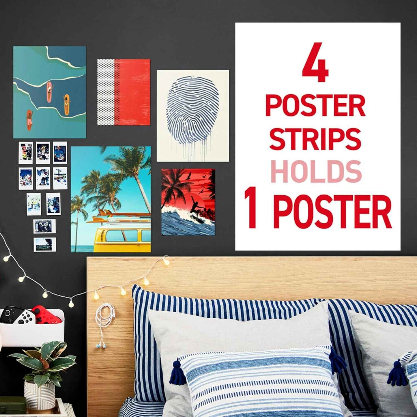 Command Poster Strips Value Pack, 60 Strips Damage-Free Poster Hangers, No Tools Requried, Great for Home, Room, Wall, Office, and Dorm Decor, White Adhesive