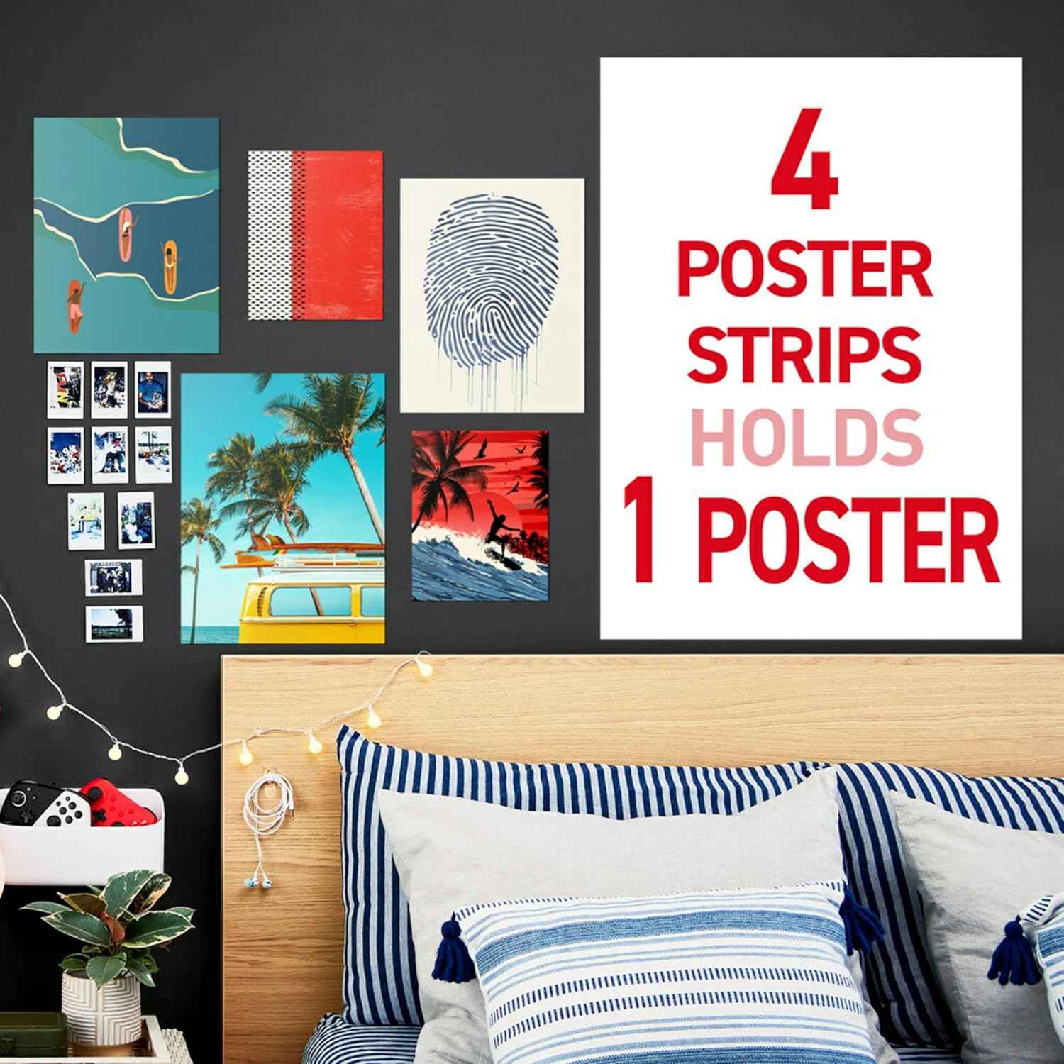 Command Poster Strips Value Pack, 60 Strips Damage-Free Poster Hangers, No Tools Requried, Great for Home, Room, Wall, Office, and Dorm Decor, White Adhesive