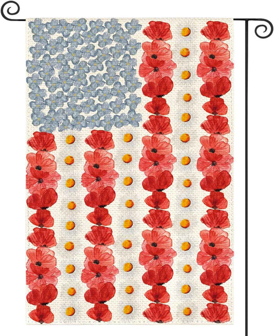 AVOIN colorlife Myosotis Poppy Memorial Day Garden Flag Double Sided Outside, Patriotic American Flag Yard Outdoor Decoration