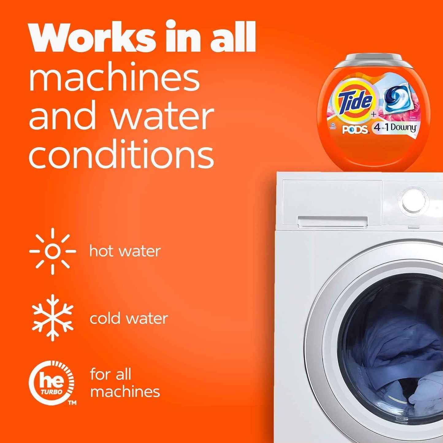 Tide PODS Laundry Detergent soap with a touch of Downy 4-in-1 Detergent, 57 Count, Stain Remover, Freshness, Softness, Fabric Protecter, HE Compaible