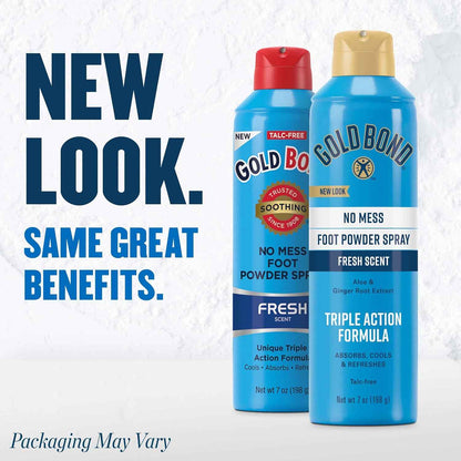 Gold Bond No Mess Talc-Free Foot Powder Spray, 7 oz., Fresh Scent, With a Triple Action Formula