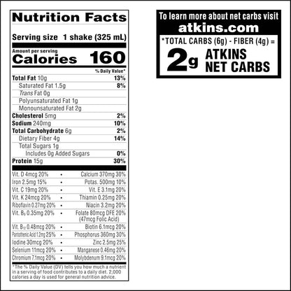Atkins Creamy Chocolate Coconut Protein Shake, 15g Protein, 2g Net Carbs, 1g Sugar, Keto Friendly