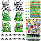 110Pcs Soccer Party Favors Drawstring Bags Soccer Goodie Bag with Mini Ball, Wristband, Slap bracelets, Keychains, Stickers for Soccer Party Supplies