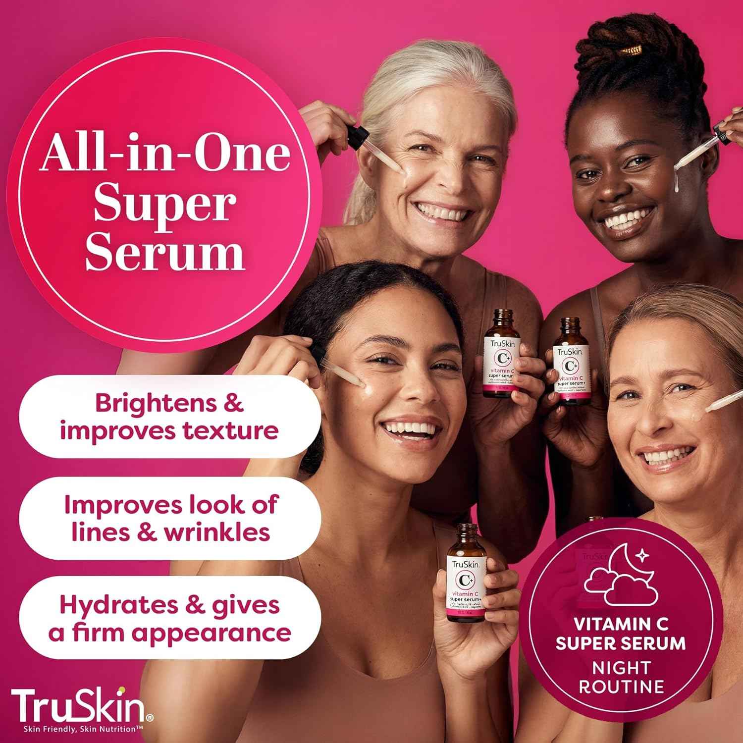 TruSkin Vitamin C Super Serum for Face - Five Skin Benefits in One Serum with Vitamin C, Retinol, Niacinamide, Hyaluronic Acid & Squalane - Brighten, Firm & Smooth the Look of Skin