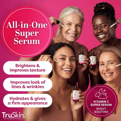 TruSkin Vitamin C Super Serum for Face - Five Skin Benefits in One Serum with Vitamin C, Retinol, Niacinamide, Hyaluronic Acid & Squalane - Brighten, Firm & Smooth the Look of Skin