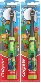 Colgate Kids Battery Powered Minecraft Toothbrush, Extra Soft Kids Battery Toothbrush with 1 AA Battery Included, Made for Ages 3 and Up, Features Easy On and Off Switch, Flat Lay Handle