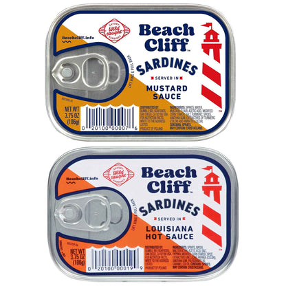 Beach Cliff Wild Caught Sardines, 3.75 oz Can - 13g Protein per Serving - Gluten Free, Keto Friendly - Great for Pasta & Seafood Recipes