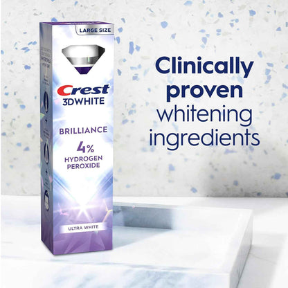 Crest 3D White Brilliance Pro Ultra White Teeth Whitening Toothpaste, 3.8 oz, Anticavity Fluoride Toothpaste, 4% Hydrogen Peroxide, Active Whitening Protection