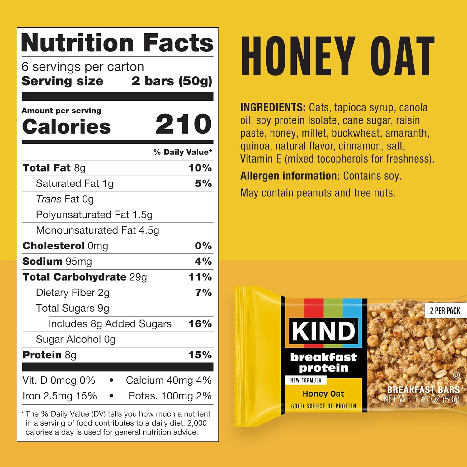 KIND_Breakfast_Protein_Bars,_Honey_Oat,_Gluten_Free,_Low_Sodium,_Healthy_Snacks,_8g_Protein,_6_Count_(6_Packs_of_2_Bars)