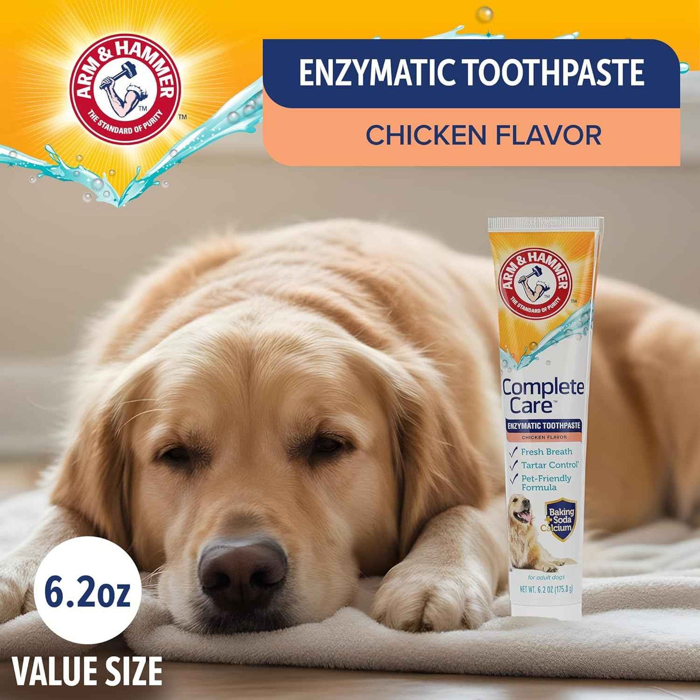 Arm & Hammer Complete Care Enzymatic Dog Toothpaste with Baking Soda and Calcium, Fluoride-Free Chicken Flavor for Plaque, Tartar, and Fresh Breath,