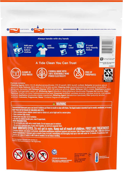 Tide Odor Defense + Oxi Laundry Detergent Pacs, Original Scent, Advanced Odor + Stain Fighter, laudry soap washing detergent pacs