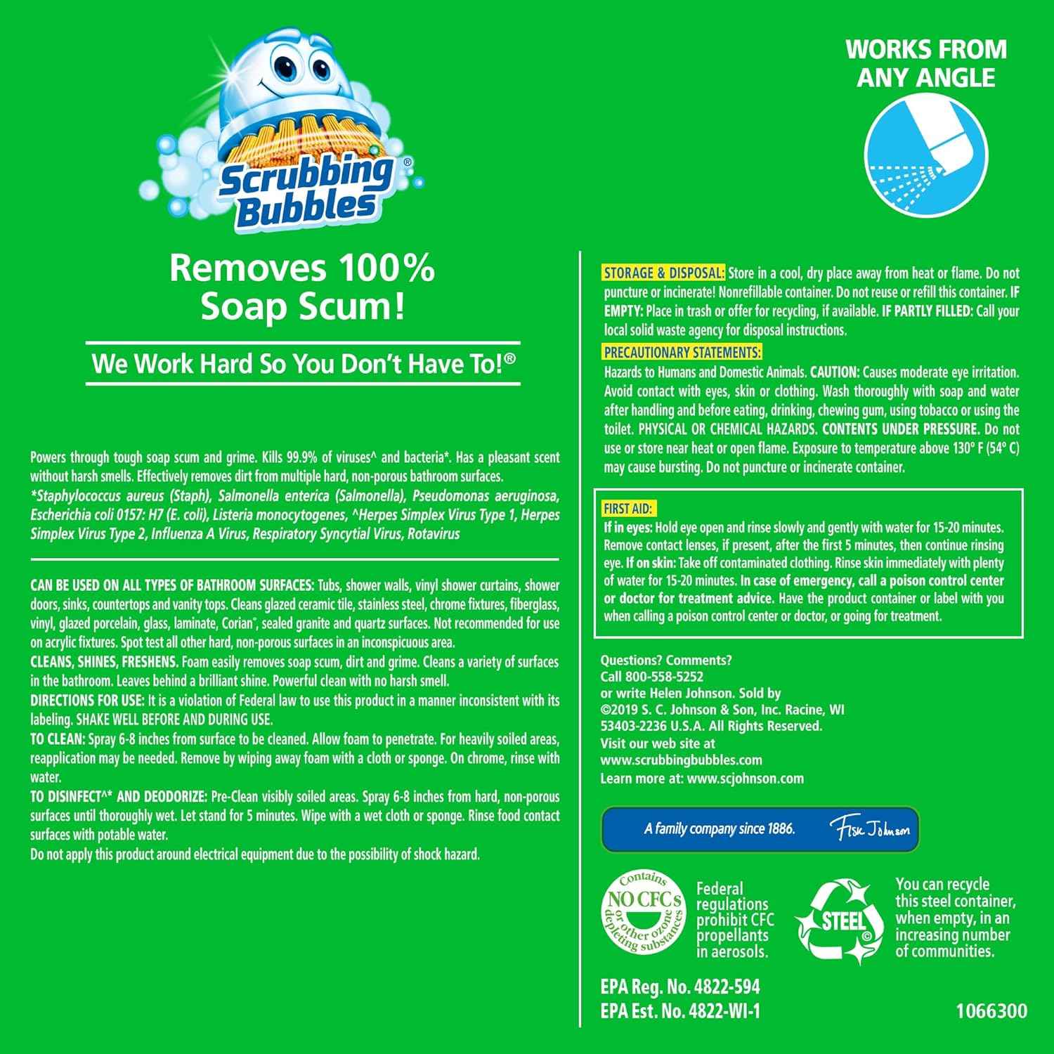 Scrubbing Bubbles Bathroom and Shower Cleaner Aerosol, Foaming Action Bathroom Grime Fighter, Citrus Scent, 20oz