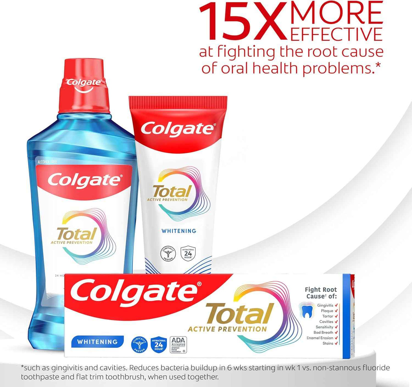 Colgate Total Whitening Toothpaste Paste, Fluoride, Antibacterial, for Plaque, Gingivitis, Sensitivity, Stain Removal, Clinically Proven, Mint, Teeth Whitening, Stannous Fluoride