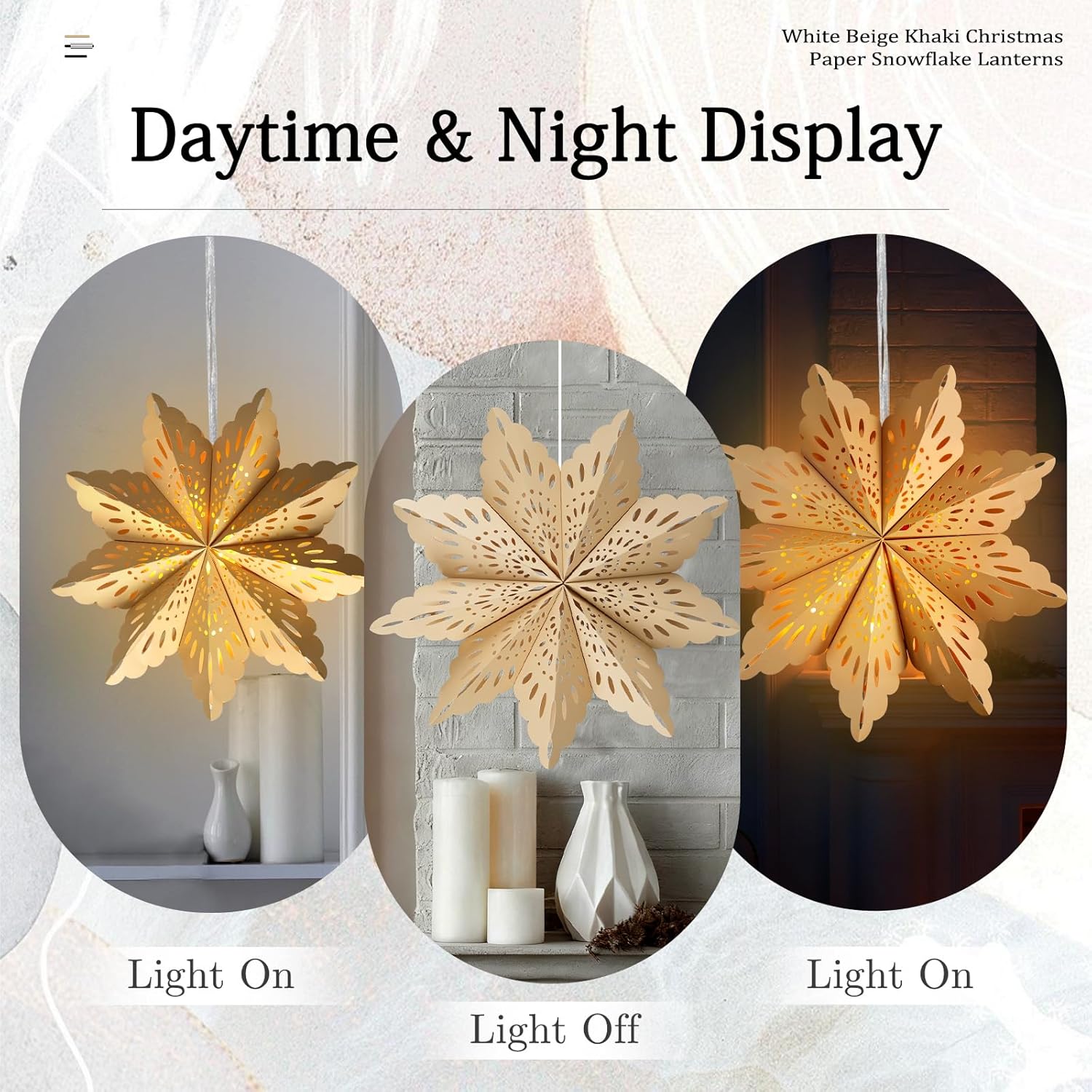 5Pcs_Christmas_Paper_Snowflake_Lanterns,_Large_Christmas_Paper_Star_Lanterns_with_LED_Lights_White_Beige_Khaki_Hanging_Snowflake_Lamps_for_Xmas_Winter_Frozen_Wedding_Birthday_Holiday_Party_Decorations
