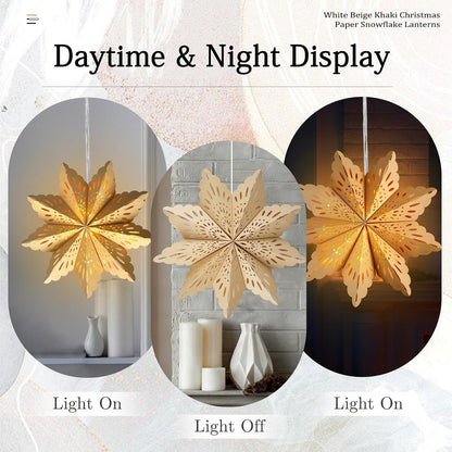 5Pcs_Christmas_Paper_Snowflake_Lanterns,_Large_Christmas_Paper_Star_Lanterns_with_LED_Lights_White_Beige_Khaki_Hanging_Snowflake_Lamps_for_Xmas_Winter_Frozen_Wedding_Birthday_Holiday_Party_Decorations