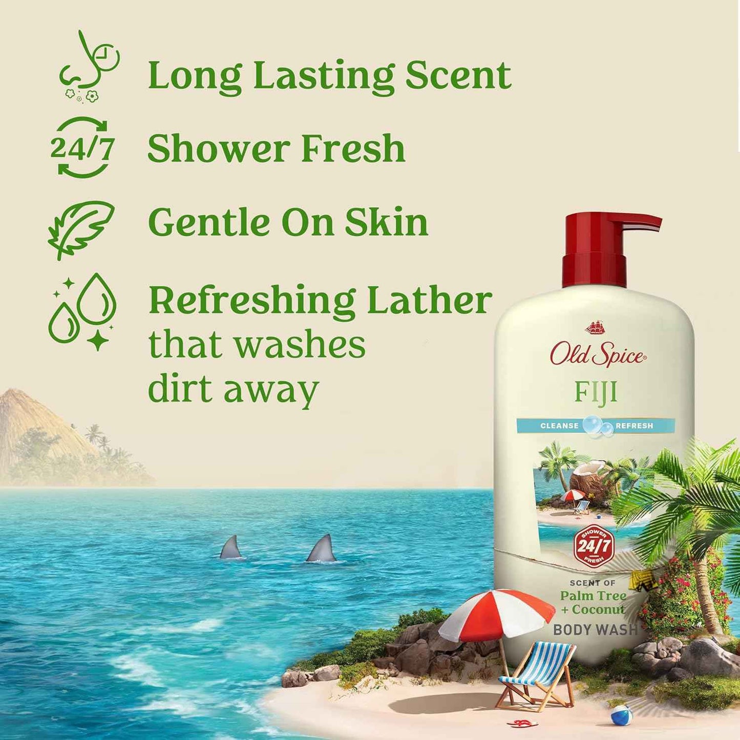 Old Spice Body Wash for Men, 24/7 Shower Fresh with Lasting Scent, Cleanse & Refresh, Gentle on Skin, Vitamin B3