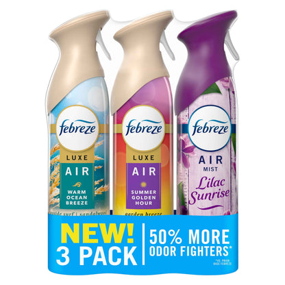Febreze Air Mist, Air Freshener, Odor Fighting Room Spray, Deodorizer for Home Bathroom Kitchen Office Apartment,  Warm Ocean Breeze, Summer Golden Hour Variety Pack