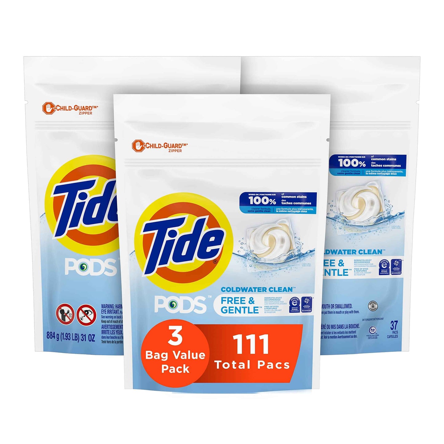 Tide Pods Free & Gentle Laundry Detergent Soap Pacs, Tide Pods Laundry Detergent (Packaging May Vary)