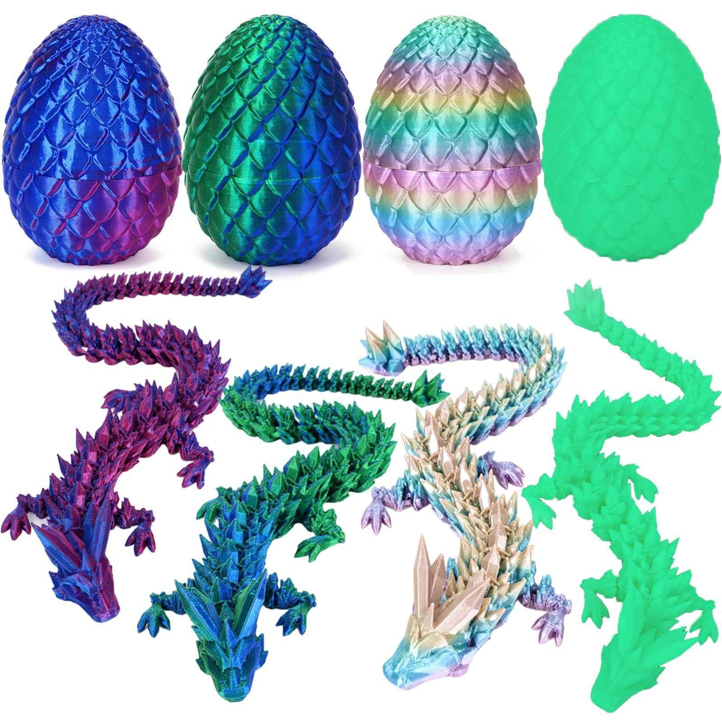 TBOLINE 12" 3D Printed Dragon Egg, Easter Basket Stuffers for Kids, Large Prefilled Easter Eggs, Stuffed Egg Hunt Fillers with Easter Toys, 3D Printer Animals Fidget Toys for Boys Teen 5-7 4-6 8-12