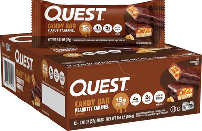 Quest Nutrition Protein Bar, Peanutty Caramel Flavor, 15g Protein, 2g Sugar, Low Sugar, Gluten Free, 12 Count