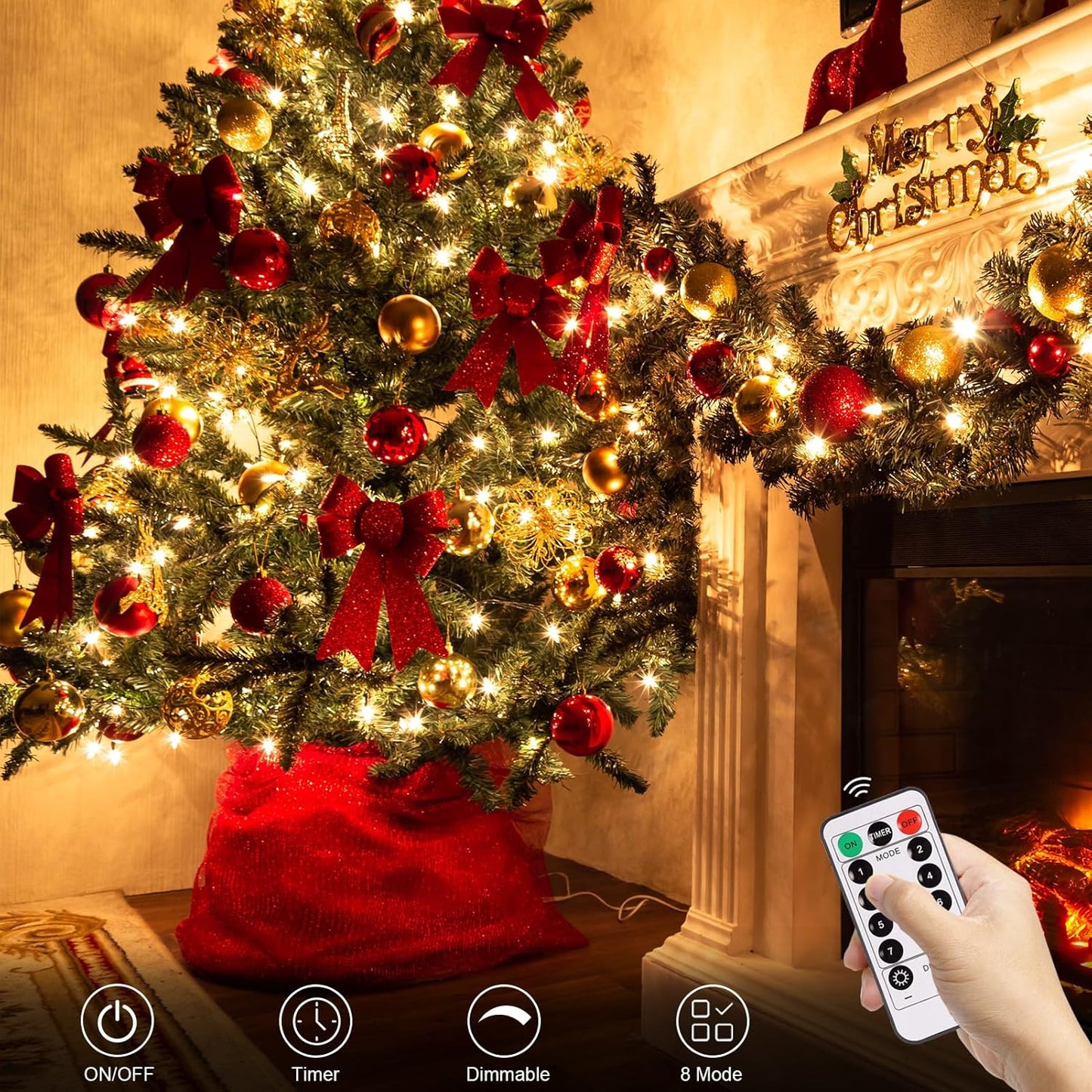 echosari_2_Pack_Battery_Operated_Christmas_Lights_Green_Wire_50_LED_Fairy_String_Light_with_Remote,_Timer,_Dimmable_for_Xmas_Tree_Wedding_Party_Decor