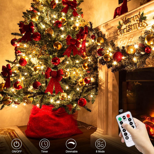 echosari_2_Pack_Battery_Operated_Christmas_Lights_Green_Wire_50_LED_Fairy_String_Light_with_Remote,_Timer,_Dimmable_for_Xmas_Tree_Wedding_Party_Decor
