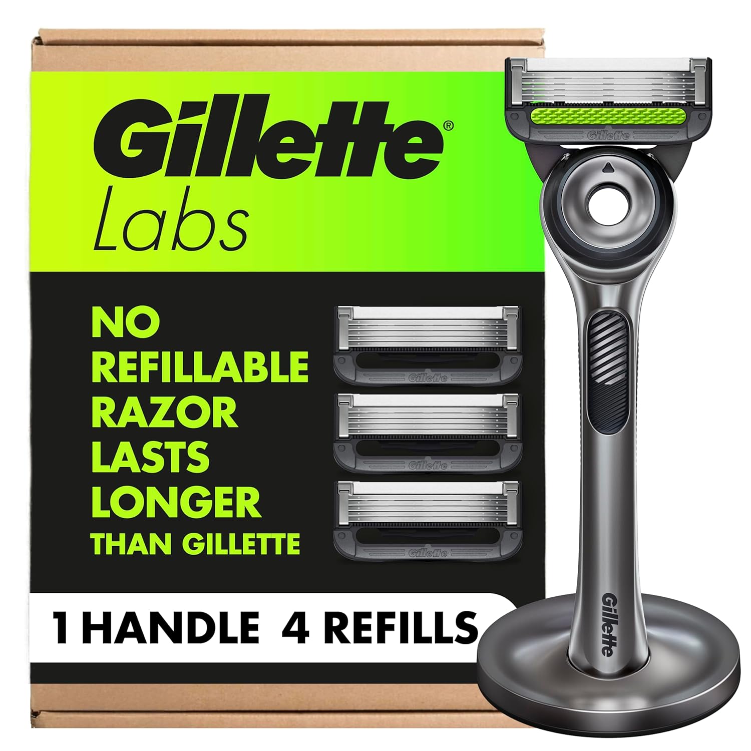 GilletteLabs_Men's_Shaving_Razor_with_Exfoliating_Bar,_1_Handle,_4_Blade_Refills,_Magnetic_Stand