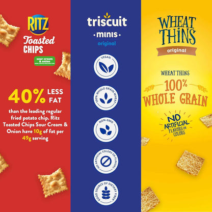 Nabisco Cracker Variety Pack, RITZ Toasted Chips, Wheat Thins Snacks Whole Grain Wheat Crackers and Triscuit Minis Whole Grain Wheat Vegan Crackers