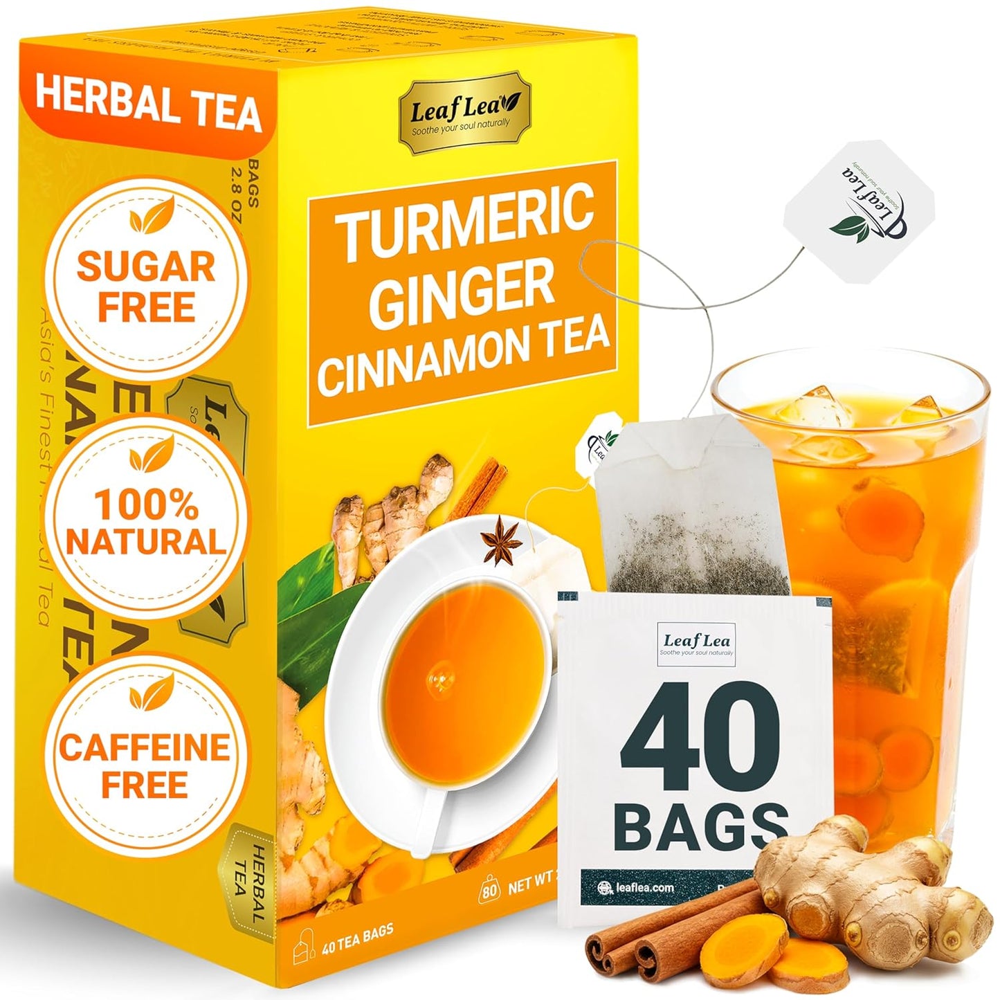 LeafLea_40_Turmeric_Ginger_Cinnamon_Tea_Bags,_100%_Natural_Ingredients_Herbal_Tea,_Turmeric_Ginger_Herbal_Blend_for_Wellness,_Vegan,_No_Sugar,_Caffeine-Free,_Individually_Wrapped_for_Freshness