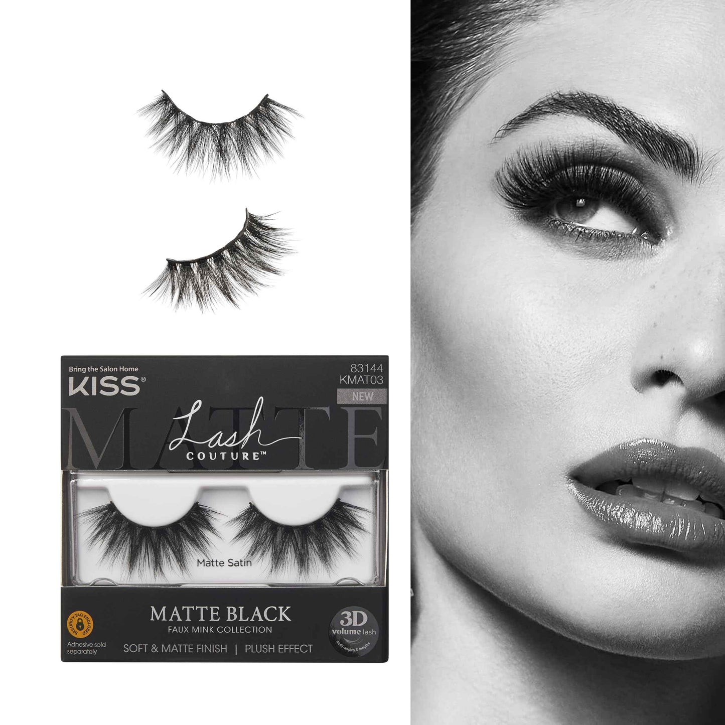 KISS Matte Black, False Eyelashes, 16mm, Includes 1 Pair Of Lash, Easy to Apply, Reusable Lash Clusters