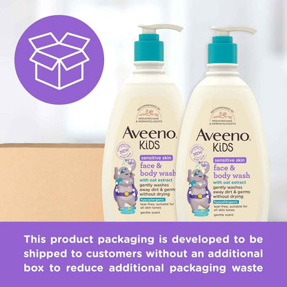 Aveeno Kids Sensitive Skin Face and Body Wash with Oat Extract, Gently Washes Away Dirt and Germs Without Drying, Tear-Free, Hypoallergenic Kids Body Wash, 18 fl. oz