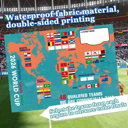 YANGALOOP 36x24 inches Predict 2026 World Cup Schedule Poster，64 Reusable National Flag Stickers with Country Names, Soccer Poster 2026 World Cup Merchandise, Soccer Gifts for Boys Room Decor