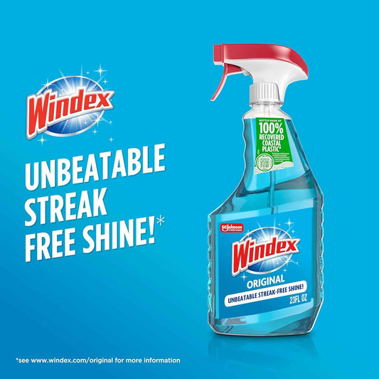 Windex Glass and Window Cleaner Spray Bottle, Bottle Made from 100% Recycled Plastic, Surface Cleaning Spray, Original Blue Scent, 23 Fl Oz (Pack of 6)
