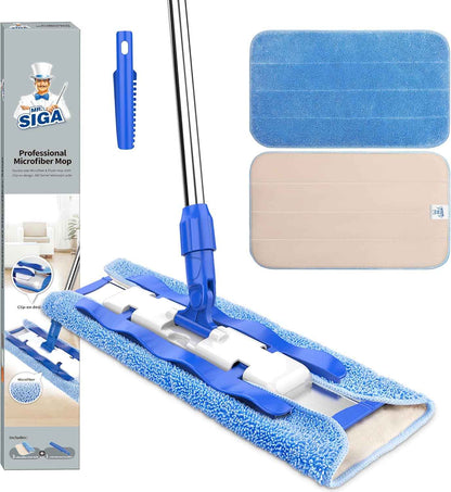 MR.SIGA Professional Microfiber Mop for Hardwood, Laminate, Tile Floor Cleaning, Stainless Steel Telescopic Handle