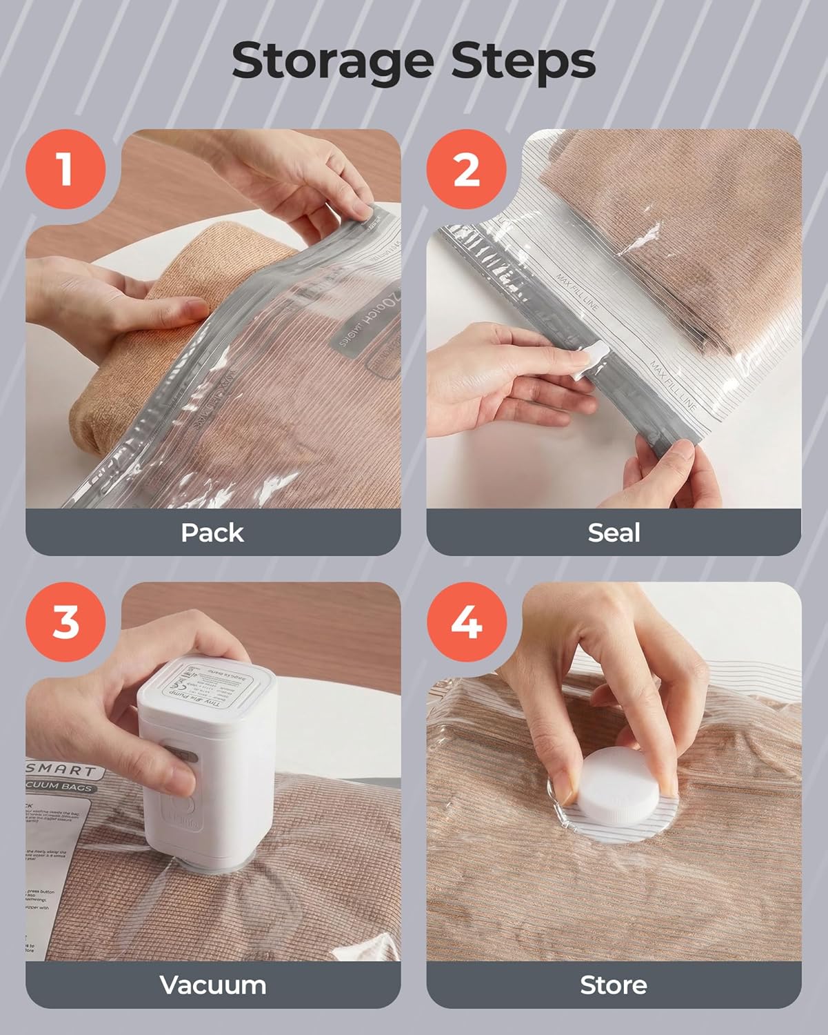BAGSMART_Vacuum_Bags_for_Travel_with_Rechargeable_Air_Pump,_Portable_Space_Saver_Bags_for_Travel_&_Home,_Vacuum_Compression_Seal_Bag_for_Clothing,_18_Pack_Gray_with_Shoe,_Laundry_&_Toiletry_Bags
