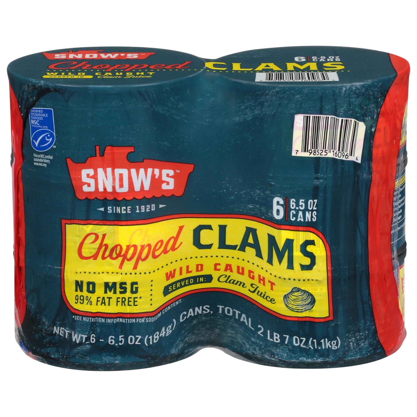 Snow's Ocean Chopped Clams Canned, Can - 7g Protein per Serving - Gluten Free, No MSG, 99% Fat Free - Great for Pasta & Seafood Recipes