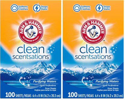 ARM & HAMMER Fabric Softener Sheets, 100 sheets, Purifying Waters