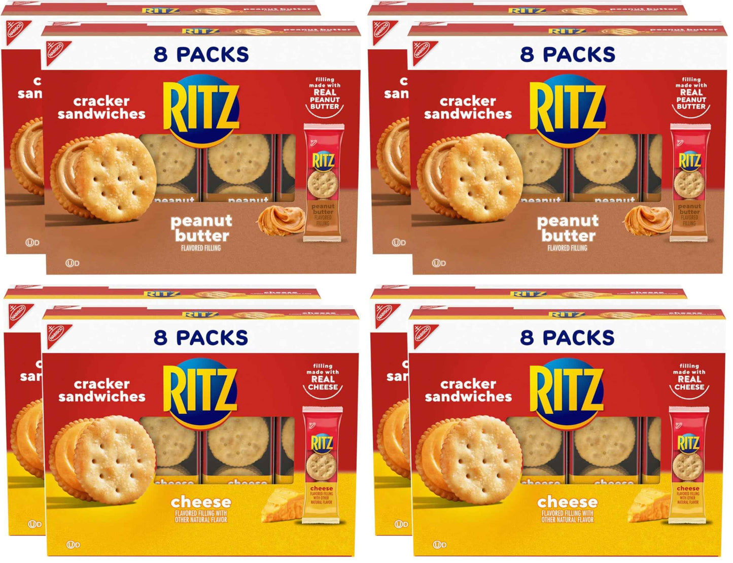 RITZ Peanut Butter and Cheese Sandwich Crackers Variety Pack, Lunch Snacks, 32 Snack Packs (6 Crackers Per Pack)