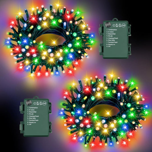 Christmas_Lights_Outdoor_Battery_Operated_String_Lights_Total_100LED_33Ft_with_Timer_8_Modes_16.4Ft*2_Waterproof_Outdoor_Indoor_for_Christmas_Decor,_Multicolor,_2-Pack