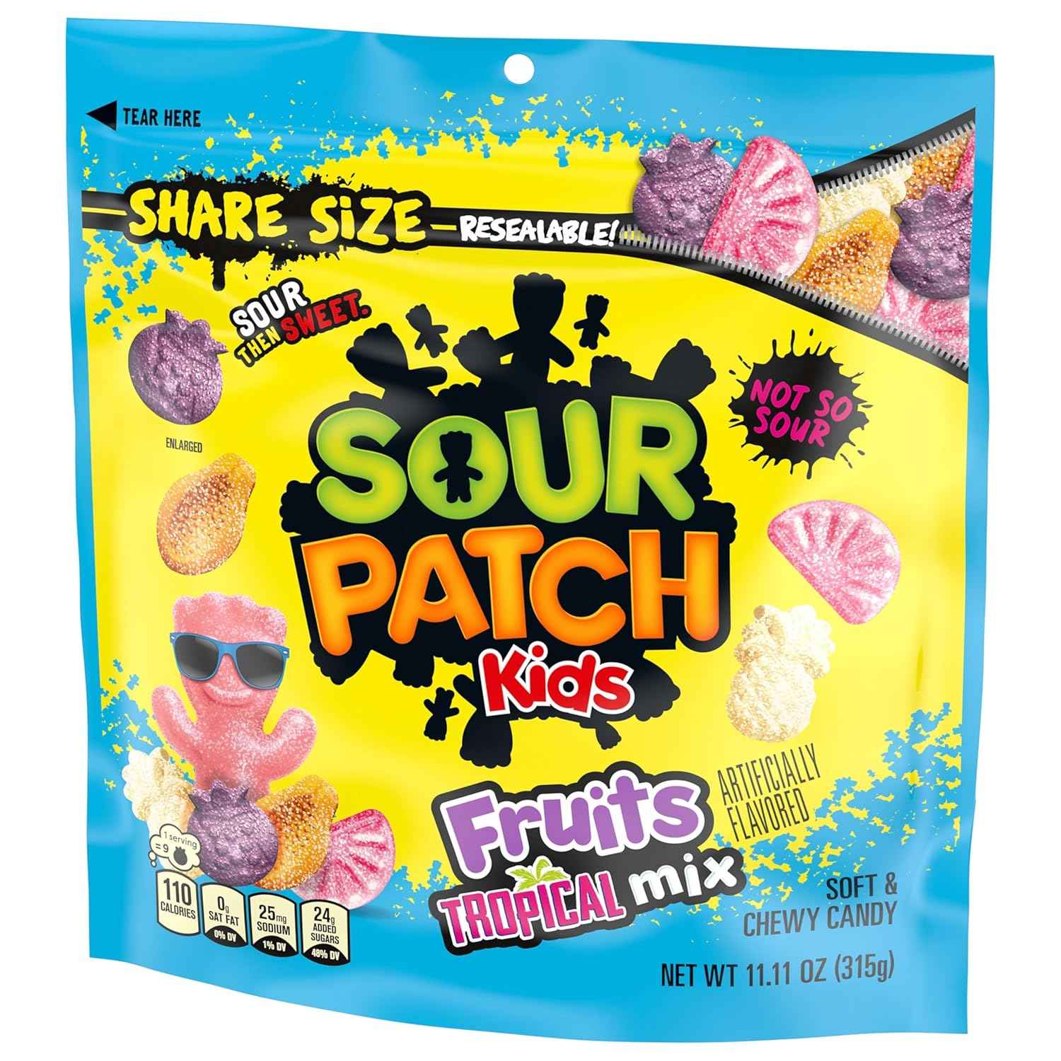 SOUR PATCH KIDS Fruits Tropical Mix Soft & Chewy Candy, Share Size, 11.11 oz