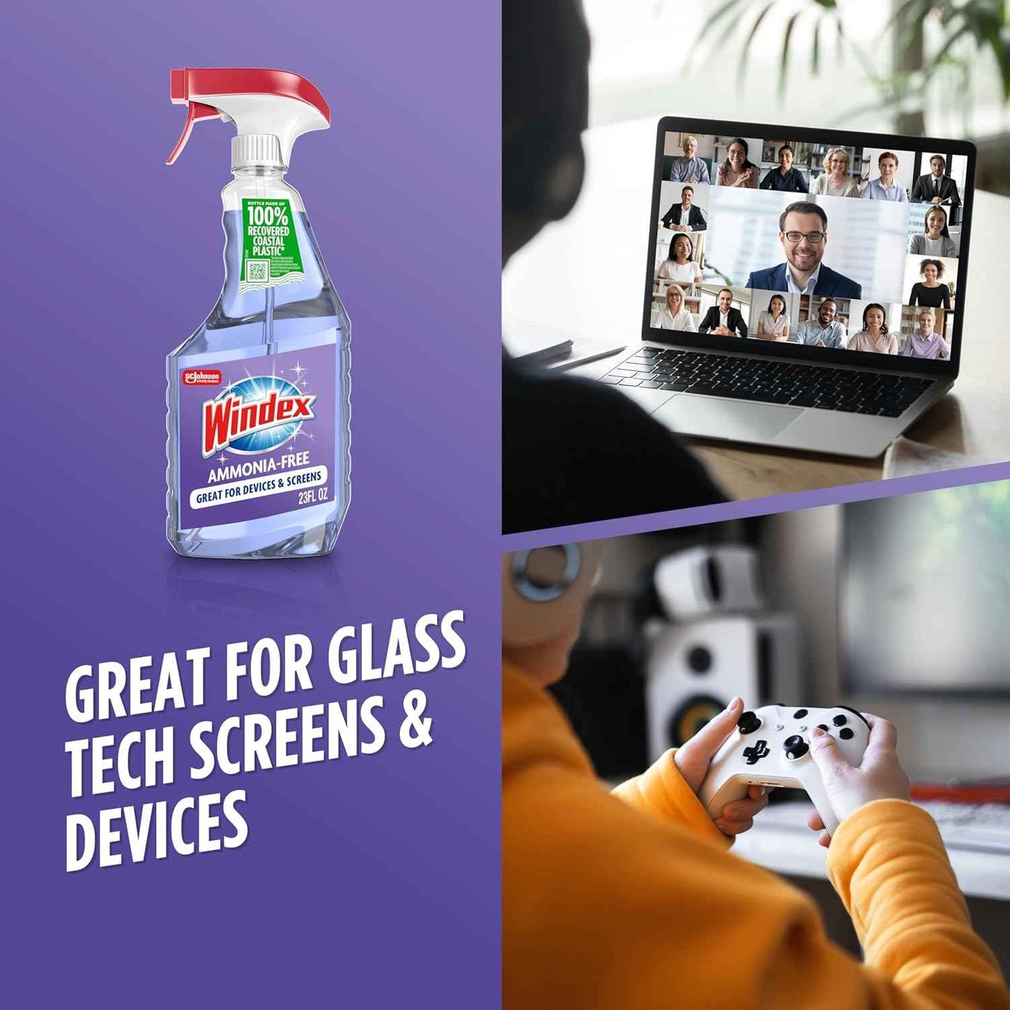 Windex Glass and Window Cleaner Spray Bottle, Ammonia Free, Packaging Designed to Prevent Leakage and Breaking, Surface Cleaning Spray, Crystal Rain Scent