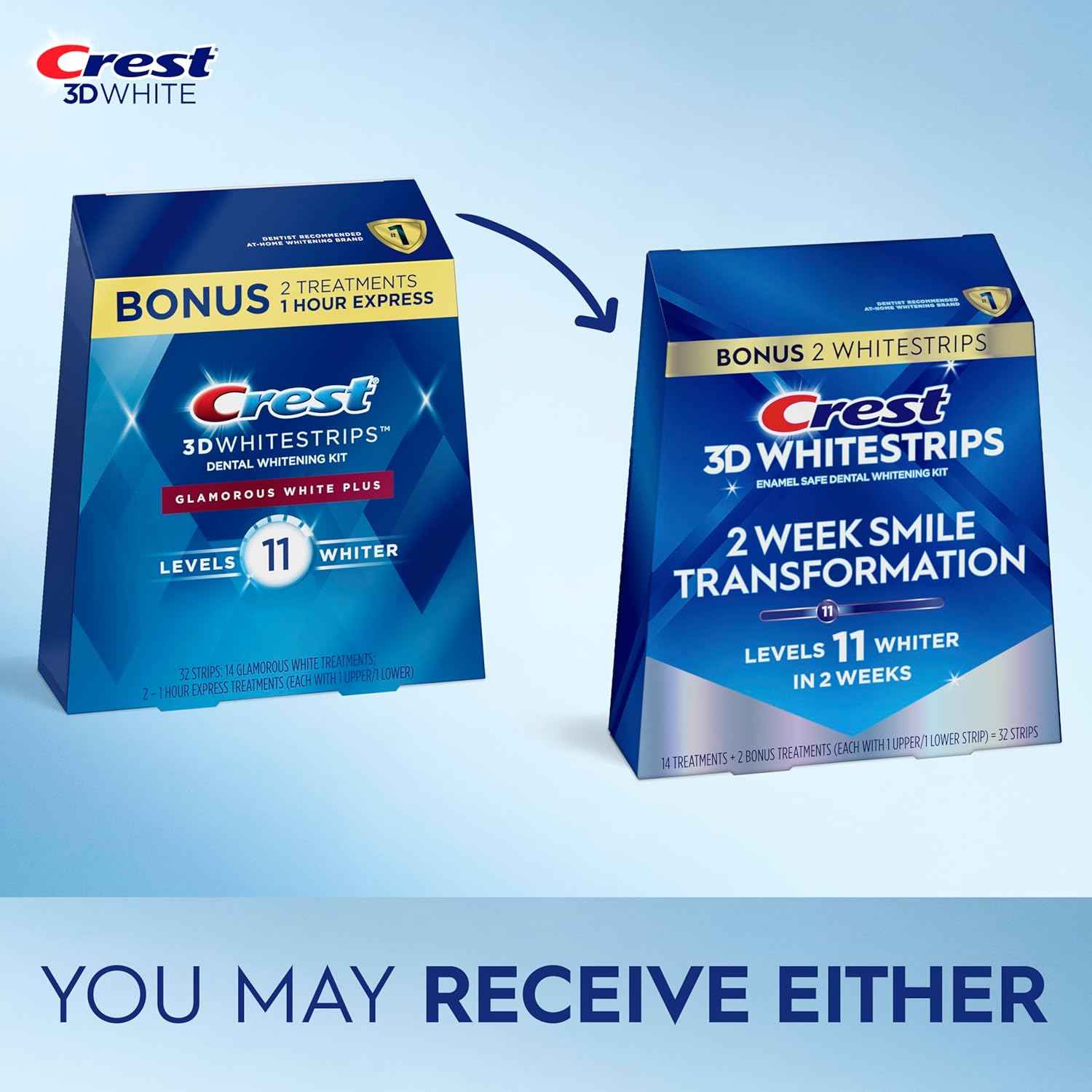 Crest 3D Whitestrips Glamorous White, 3D White, Teeth Whitening Strip Kit, 32 Strips (16 Count Pack) - Crest Teeth Whitening Strips, Teeth Whitening Kit - Packaging May Vary