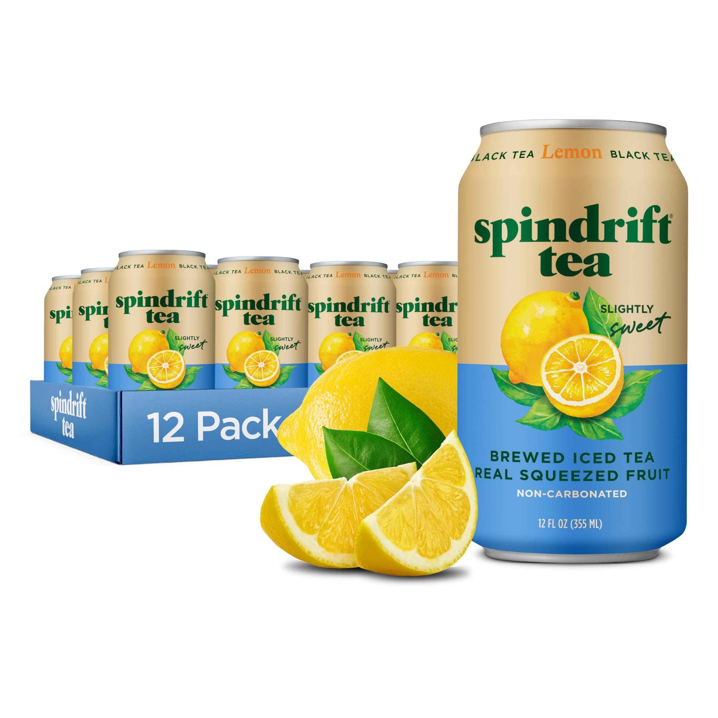 Spindrift Brewed Iced Tea, Made with Real Squeezed Fruit, No Carbonation, Slightly Sweet, 12 Fl Oz Cans