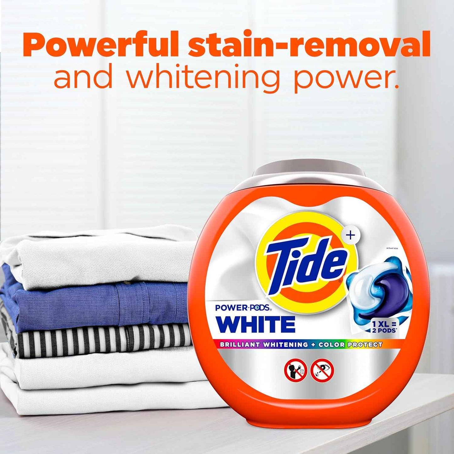 Tide Power PODS White Laundry Detergent Pacs, Brilliant Whitening + Color Protect