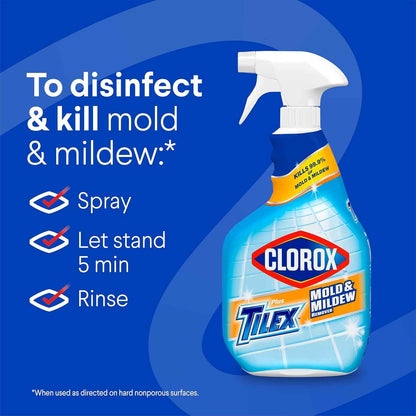 Clorox Plus Tilex Mold and Mildew Remover with Bleach, Spray Bottle, 32 Fluid Ounces, Unscented, Pack of 3