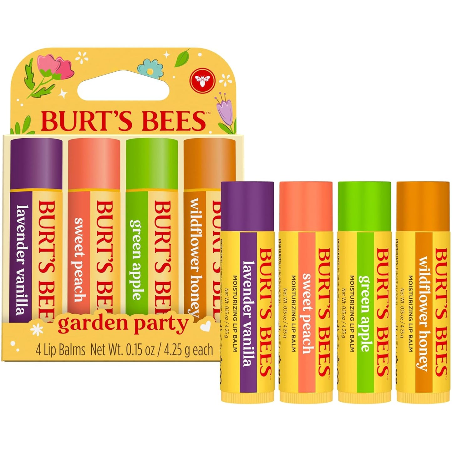 Burt's_Bees_4_Pack_Lavender_Vanilla,_Sweet_Peach,_Green_Apple,_Wildflower_Honey;_24_Hour_Moisture_Moisturizing_Lip_Balm,_100%_Natural_Origin,_Mother's_Day_Gift,_4_Tubes,_0.15_oz