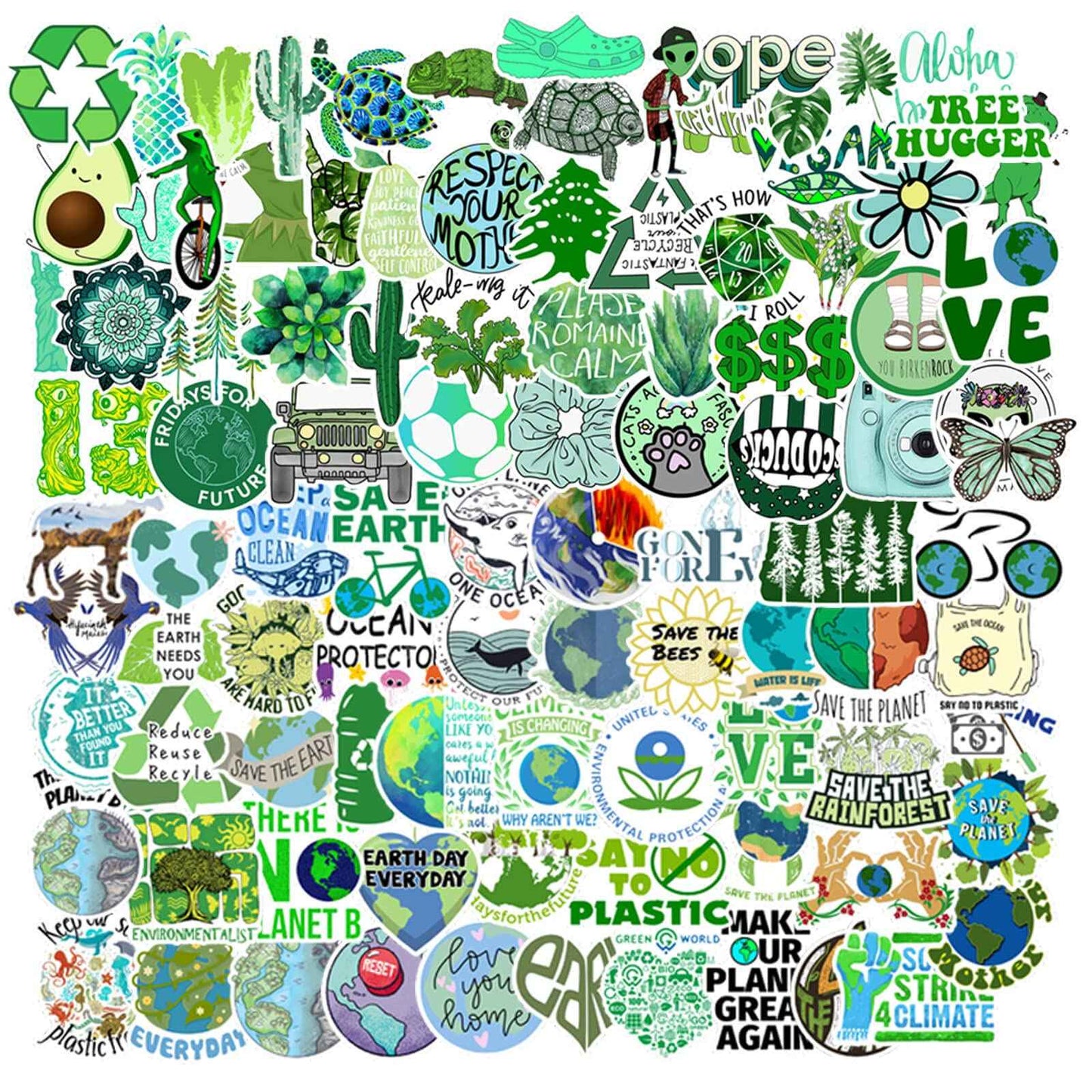 100PCS Earth Day Stickers, Environmental Protection Vinyl Waterproof Stickers for Water Bottles, Laptops, Skateboards & Notebooks, Save the Earth Environmental Decals for Kids Teens Students