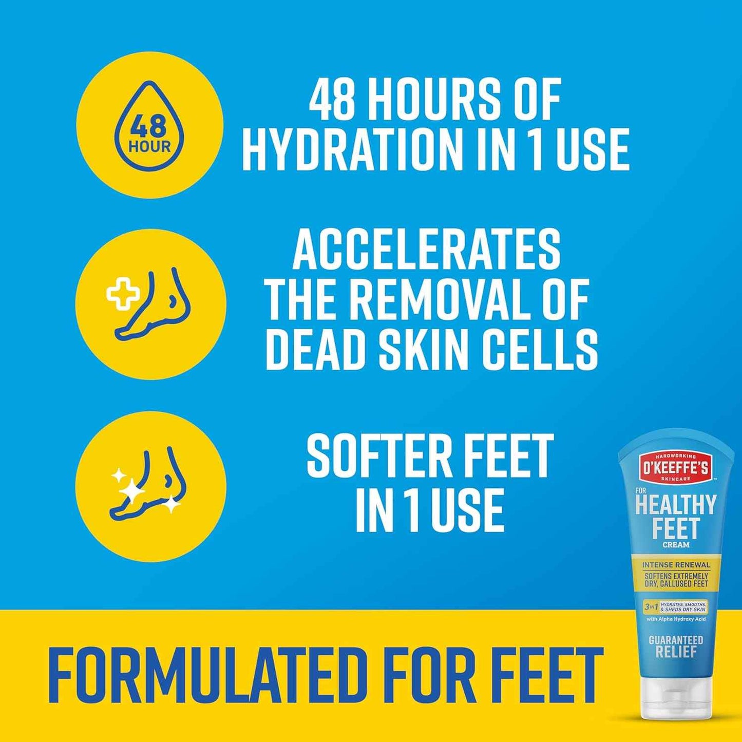O'Keeffe's for Healthy Feet Intense Renewal Cream with Urea & Alpha Hydroxy Acid - 3 oz Tube - Chemically Exfoliates and Softens Extremely Callused, Dry Feet